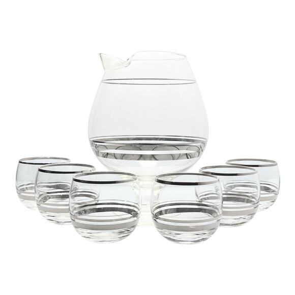 1950s Dorthy Thorpe Mid-century Vintage 7-Piece Martini Pitcher Roly Poly Set - Picture 1 of 11